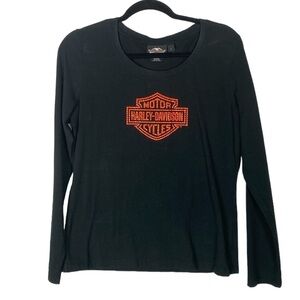 Harley Davidson logo rhinestone long sleeve top